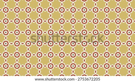 Geometric pattern with interconnected circles and quatrefoils. Warm golden background with soft, repeating motifs