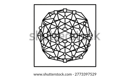 Geometric pattern with interconnected lines and shapes forming a circular design