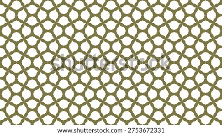 Geometric pattern with olive-green interconnected circles. White background highlights repeating ornamental design