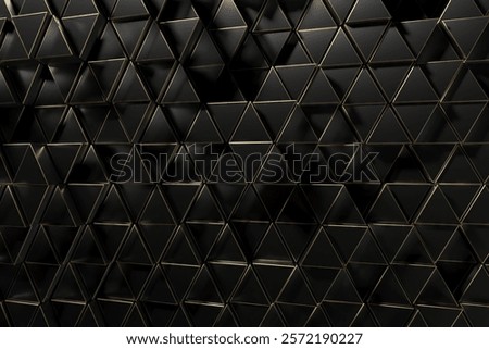 Geometric pattern with triangular shapes and gold accents. 3d render.
