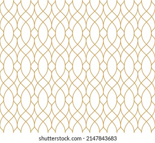 The geometric pattern with wavy lines. Seamless background. White and gold texture. Simple lattice graphic design