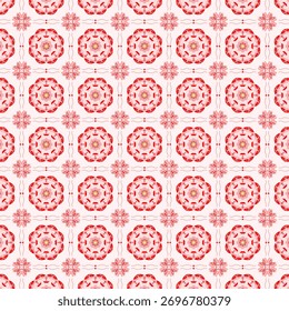 Geometric patterns, dark red, light red, yellow and white flowers mixed together, suitable for printing on fabric, wallpaper, packaging and fashion design.