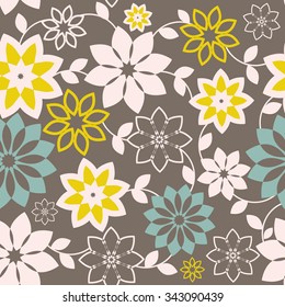 Geometric Seamless Floral Pattern - Illustration. Retro Color Palette.