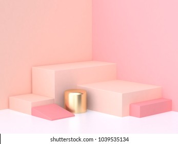 Geometric Shape Pink Cream Scene Minimal 3d Rendering