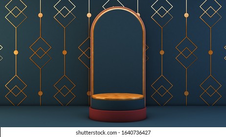 Geometric Shape Podium For Product On Art Deco 3d Rendering Room