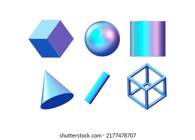 Geometric shapes color gradient 3d render   and clipping path   isolated white  background   3D Rendering illustration