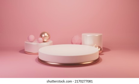 Geometric shapes composition with empty space for product design show. Abstract minimal scene with geometrical forms. Cylinder podiums in pastel colors. Abstract background. 3d render.