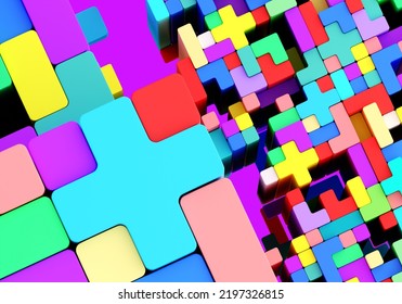 Geometric Shapes In Different Colors. Wooden Blocks, Different Primary Shapes. Different Colorful Shapes Wooden Blocks On Light Background. 3D Image.