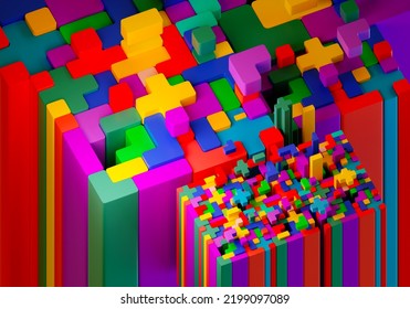 Geometric Shapes In Different Colors. Wooden Blocks, Different Primary Shapes. Different Colorful Shapes Wooden Blocks On Light Background. 3D Image.