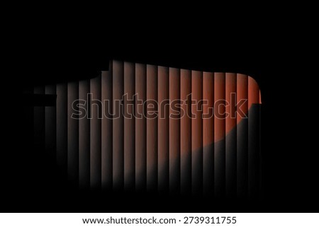 Geometric showing red gradient shape with vertical stripes on black background keywords:...