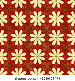 	
Geometric square patterns, designed fabric patterns, background, flowers