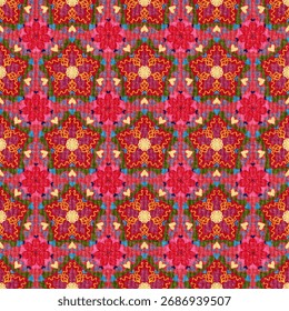 	
Geometric square patterns, designed fabric patterns, background, flowers