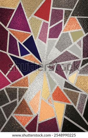 Geometric stained glass pattern. Multicolored triangles, stained glass. Vintage pattern. Abstract colorful background. Art Deco decor. kaleidoscope, swimwear, retro, cell, simple shape, geometry