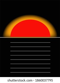 geometric sunset. abstract sunrise. ripples on the water. red glowing burning sun on black background. postmodern art. vintage geometric. bauhaus style. - Shutterstock ID 1860037795