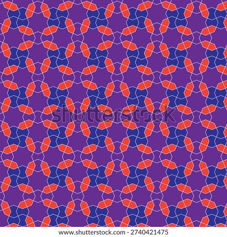 Geometric Tessellation Pattern in Red Blue Purple Symmetry.