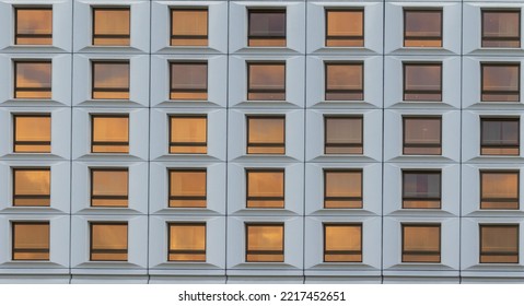 Geometric Window Building As Abstract Texture. Building Windows Pattern Background. Building In Warsaw