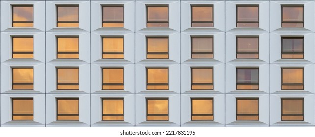 Geometric Window Building As Abstract Texture. Building Windows Pattern Background. Building In Warsaw