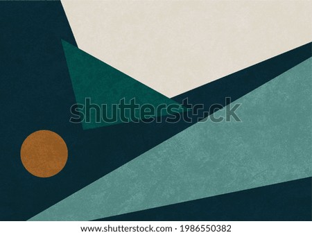 Geometrical art with triangle and circle shapes. Dark color modern artwork in bauhaus, cubism and scandinavian style. Printable illustration.
