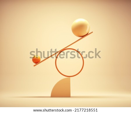 Geometrical elements on balance. Impossible equilibrium. This is a 3d render illustration
