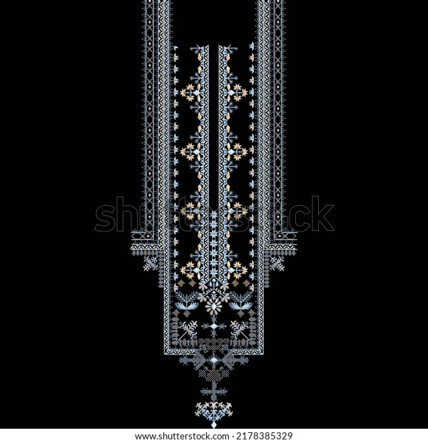 Geometrical neckline embroidery design with\
black\
background