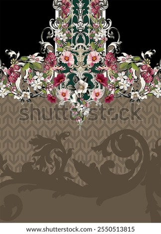 Geometrical patterns using in background art and using boarder bunch and barouqe theme.