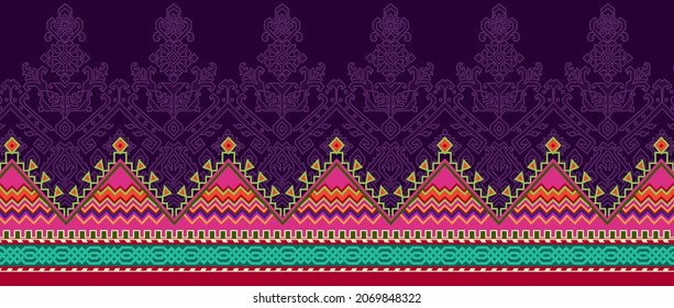 Geometrical Seamless ethnic motif pattern traditional border colorful Mughal art pattern concept artwork