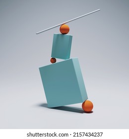 Geometrical Shapes In Balance . Impossible Balance And Confidence Concept . This Is A 3d Render Illustration . 