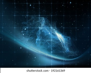 Geometry of Space series. Backdrop composed of conceptual grids, curves and fractal elements and suitable for use in the projects on physics, mathematics, technology, science and education