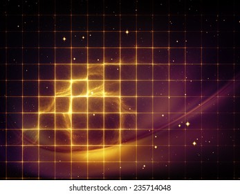 Geometry of Space series. Backdrop composed of conceptual grids, curves and fractal elements and suitable for use in the projects on physics, mathematics, technology, science and education