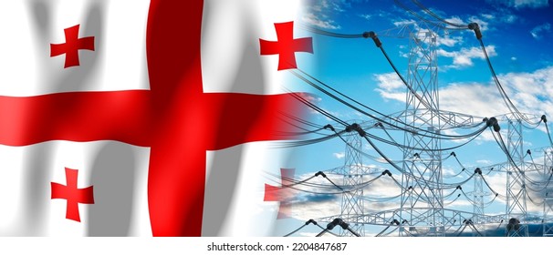 Georgia - Country Flag And Electricity Pylons - 3D Illustration