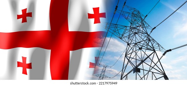 Georgia - Country Flag And Electricity Pylons - 3D Illustration