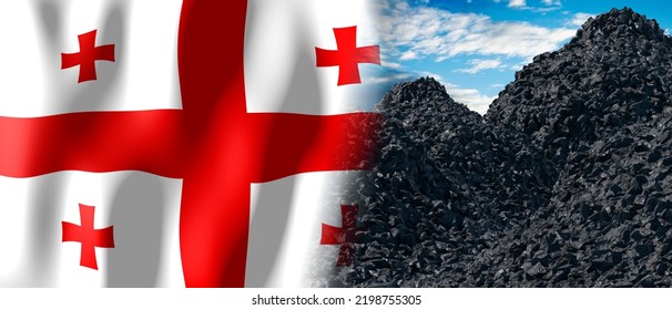 Georgia - Country Flag And Pile Of Coal - 3D Illustration