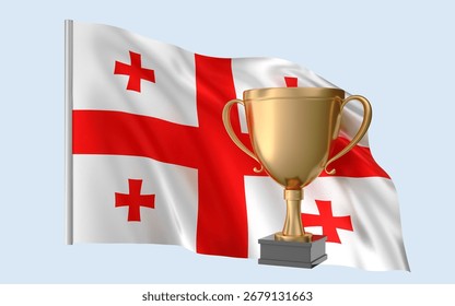 Georgia Flag Trophy Achievement, High quality flag on pole. Represents national identity, culture, pride, and global recognition.