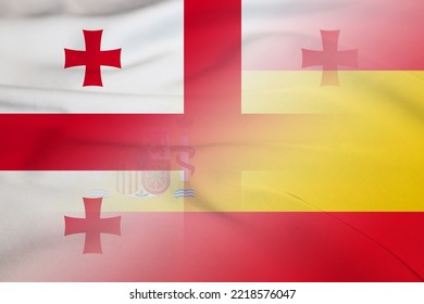 Georgia And Spain National Flag Transborder Relations ESP GEO Banner Country Spain Georgia Patriotism. 3d Image