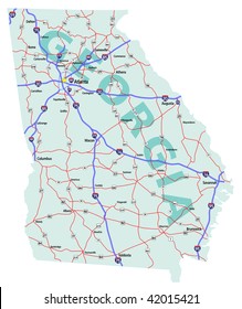 Georgia State Highway Map Georgia State Road Map Interstates Us: Ilustración De Stock 42015421 |  Shutterstock