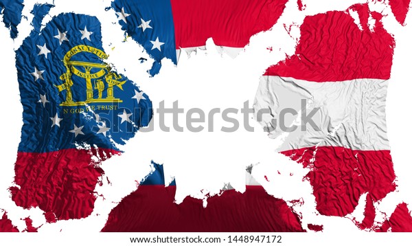 Georgia state torn flag fluttering in the wind,\
over white background, 3d\
rendering