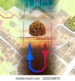 Geothermal Heating And Cooling System Linear - Sustainable Buildings Conditioning Concept Illustration