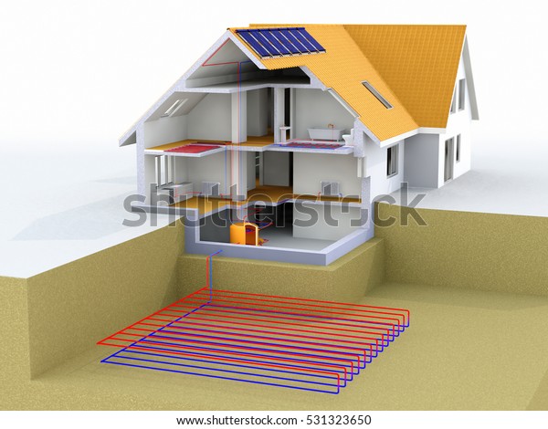 Geothermal Power House Solar Panels Geothermal Stock Illustration 531323650