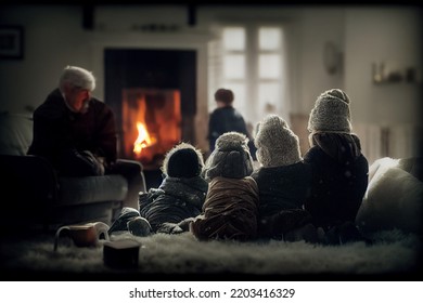 German Family Freezing In The Living Room In Winter Wearing Thick Clothes