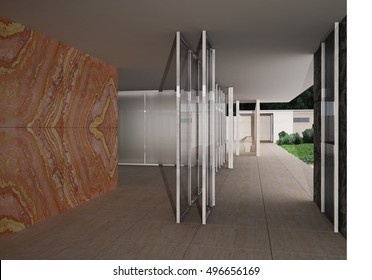 German Pavilion, Barcelona, Mies Van Der Rohe, 3D Illustration