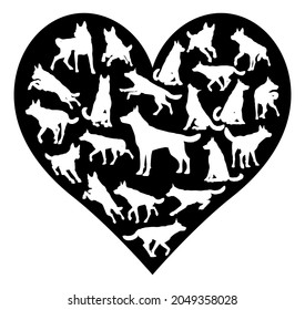 A German Shepard Alsatian Or Similar Dog Heart Silhouette Concept For Someone Who Loves Their Pet