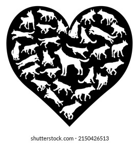 A German Shepard Alsatian Or Similar Dog Heart Silhouette Concept For Someone Who Loves Their Pet