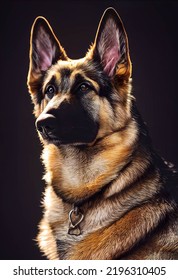 German Shepherd Dog Glamor Shot Portrait Rim Lighting