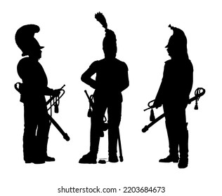 German Trumpeters During The Napoleon War. Napoleon Bonaparte And His Wars. Historical Silhouette Drawing.