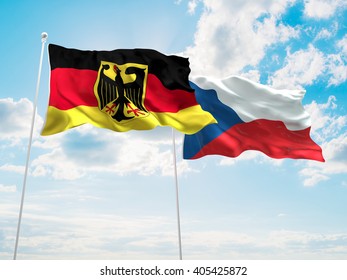Germany & Czech Republic Flags are waving in the sky
