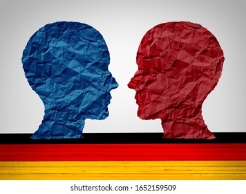 Germany Far Left And Far Right Wing Political Concept As A Berlin And German Political And Europe Social Thinking Idelogies Concept With Two Sides Of European Ideology With 3D Illustration Elements.