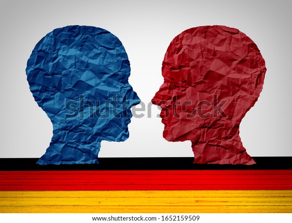 Germany far left and far right wing political\
concept as a Berlin and German political and Europe social thinking\
idelogies concept with two sides of European ideology with 3D\
illustration\
elements.