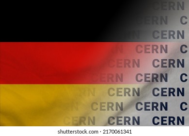 Germany flag in CERN symbol union DEU transborder government communication. Editorial illustration.  Berlin , Germany, 04.04.2021, 3d image