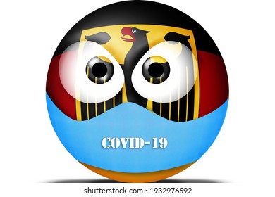 Germany Flag Face With Medical Protective Mask. Isolated Icon On White Background. Flag Emoticon.mask To Protect Against Coronavirus, COVID-19. Flag Emoji. 3d Illustration