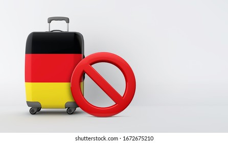 Germany Flag Suitcase With No Entry Sign. Travel Ban Concept. 3D Render